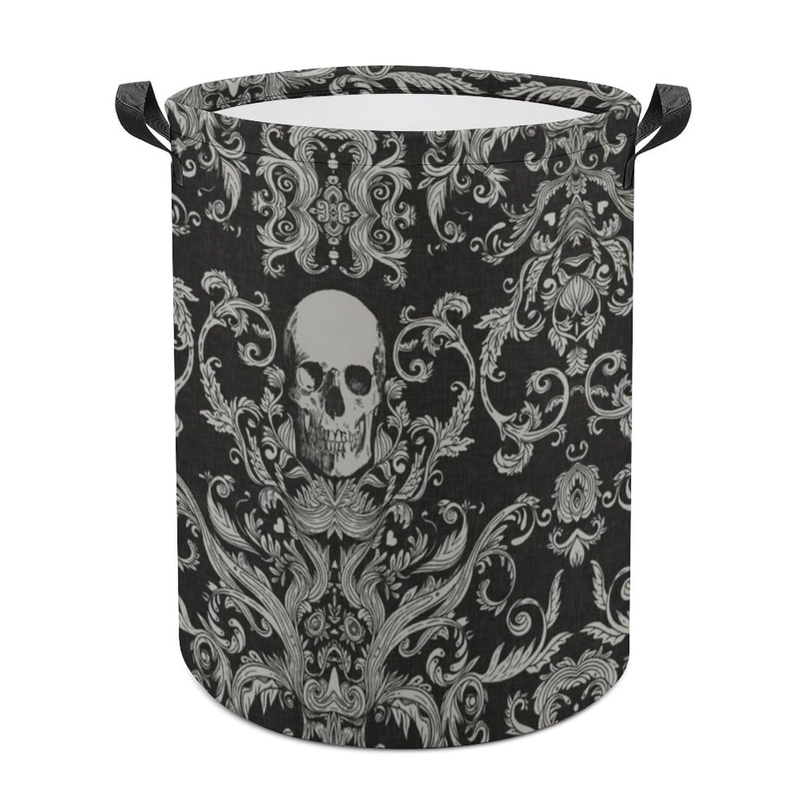 Wlntrophic Laundry Hamper, Black Skull Laundry Basket, Washing Basket with Handle