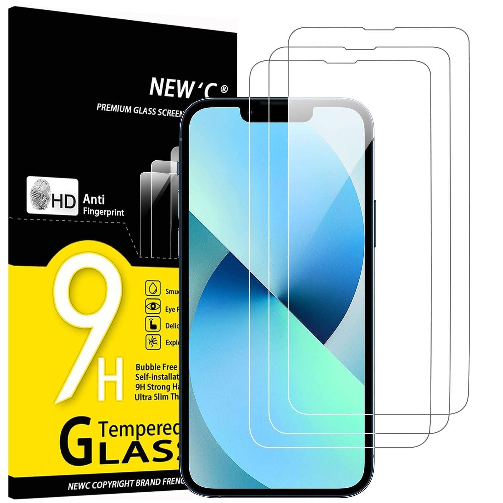 NEW'C 3 Pack Designed for iPhone 13 Mini Screen Protector (5.4"),Enhanced Tempered Glass Protection, Case Friendly Anti Scratch Bubble Free Ultra Resistant
