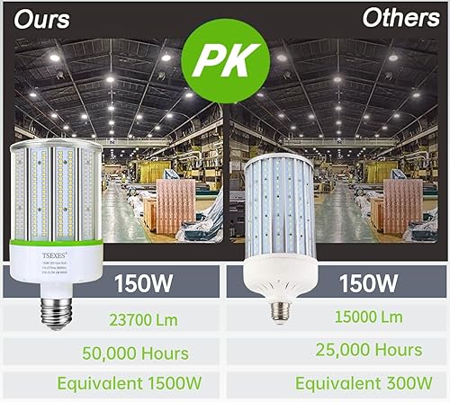 Miniatura 2 de Paquete de 2 bombillas LED de maíz de 150 W, base Mogul E39, 23700 Lm 5000 K, bombilla de repuesto de halogenuros metálicos HID CFL para iluminación