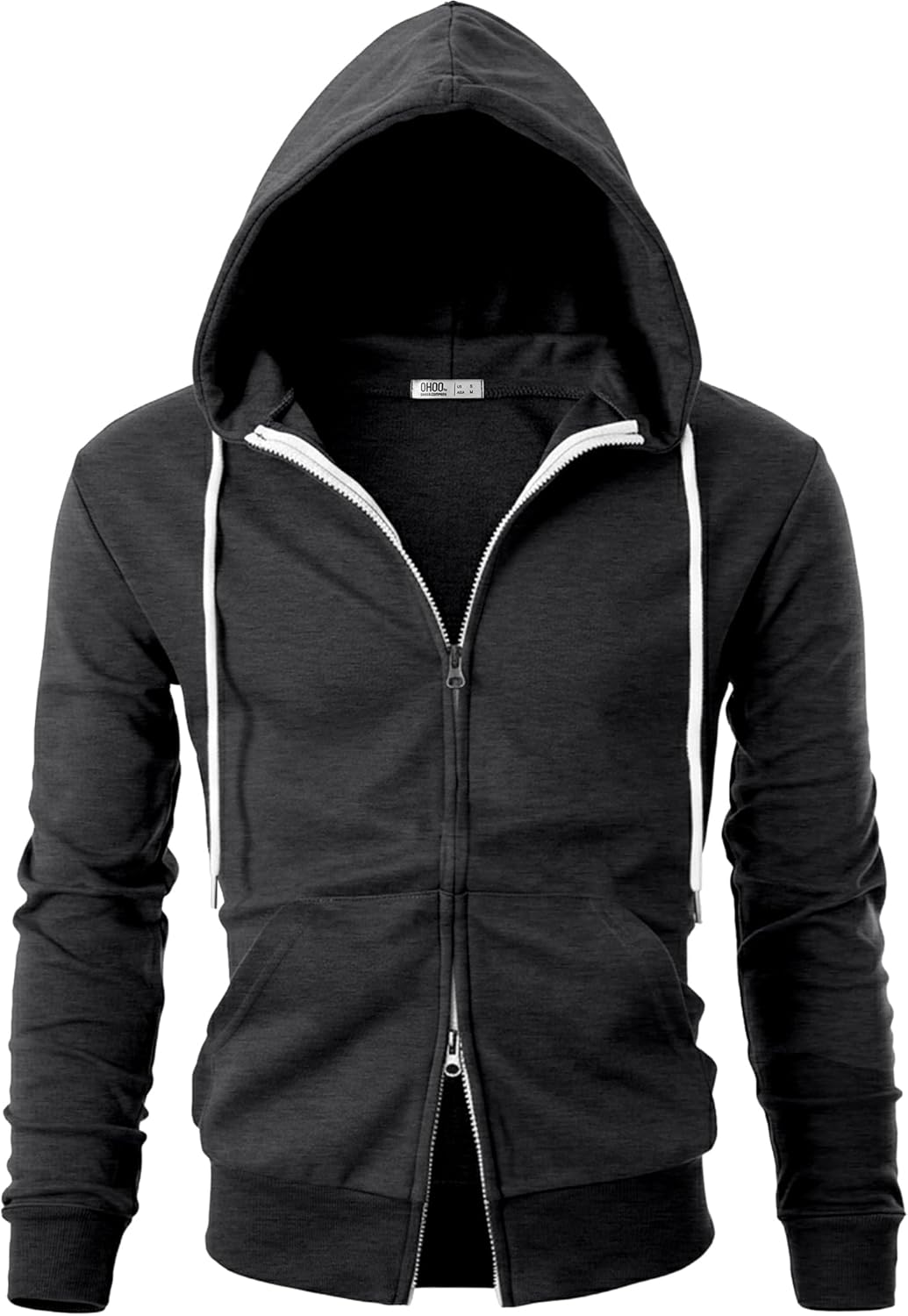 Ohoo Mens Slim Fit Double Slide Zipper Zip Up Hooded Sweatshirt Lightweight Long Sleeve Hoodie Jacket with Kanga Pocket - Image 2