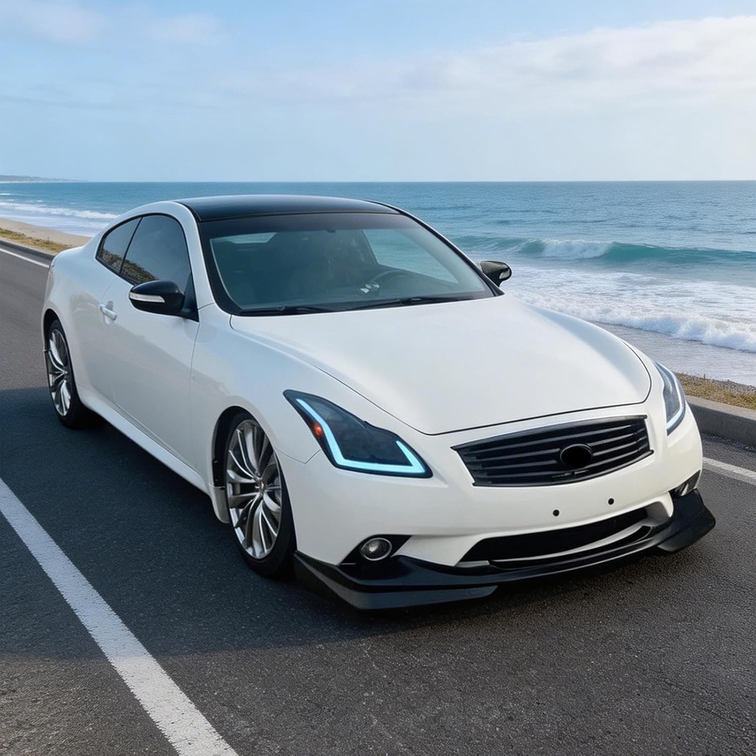 FREEMOTOR802® Front Bumper Lip Splitter Air Dam Chin Spoiler, Fits 2008-2013 Infiniti G37 Coupe (Except IPL/Sport) & 2014 Infiniti Q60 Base Journey, J Style Unpainted Black PU 1PC Lower Guard Trim