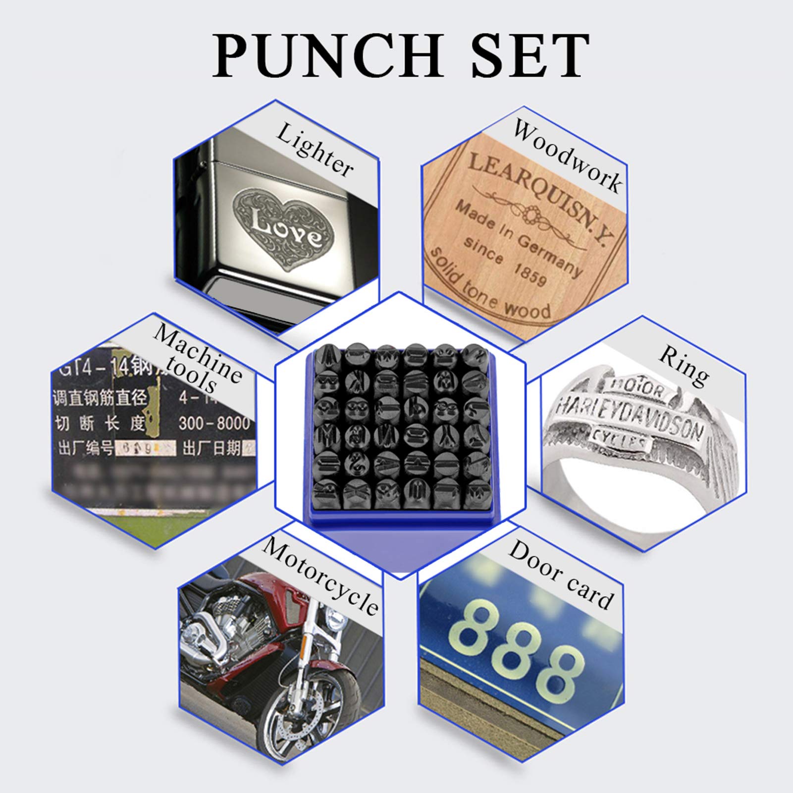 Poinçons à Frapper de Lettres et chiffres, Timbres de lettres de l'alphabet, poinçon de numéro en acier au carbone 36pcs 6mm, pour l'impression de marquage en métal bois cuir avec étui de rangement