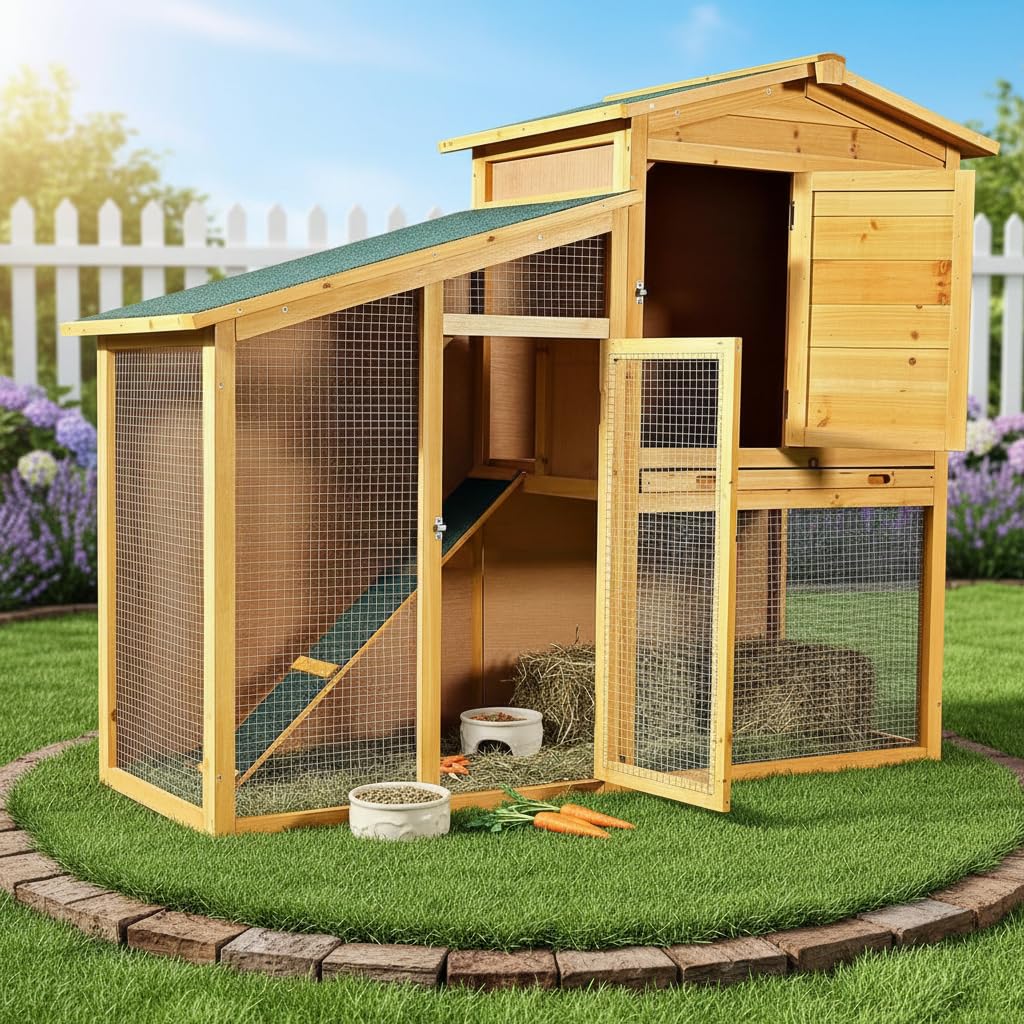Melko Hasenstall Kaninchenstall XXL mit Freilaufgehege 140x115x60 cm Holz