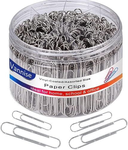 500 Pack Non-Skid Silver Paper Clips Assorted Sizes 1.3" &