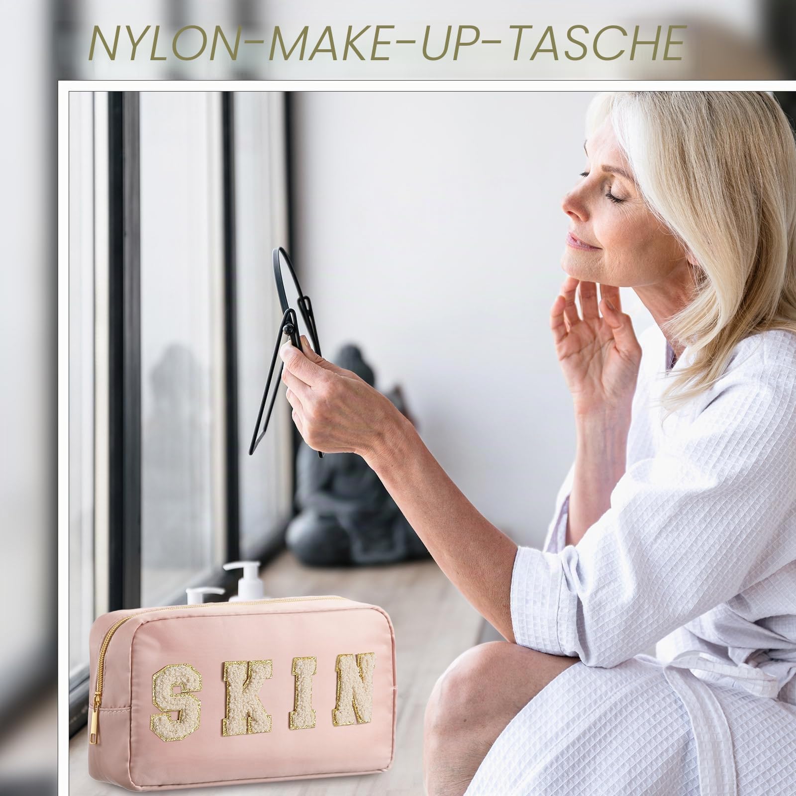4 Stück adrette Make-up-Taschen aus Chenille, mit Reißverschluss, für Damen, Reise-Kulturartikel