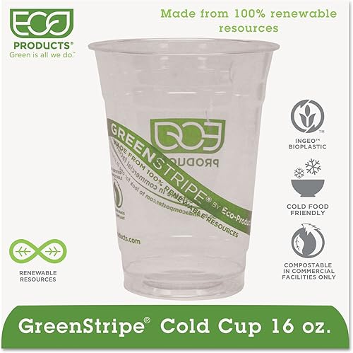 Eco-Products EPCC16GS GreenStripe - Vasos fríos renovables y compostables, 16 onzas, 50/PK, 20 PK/CT
