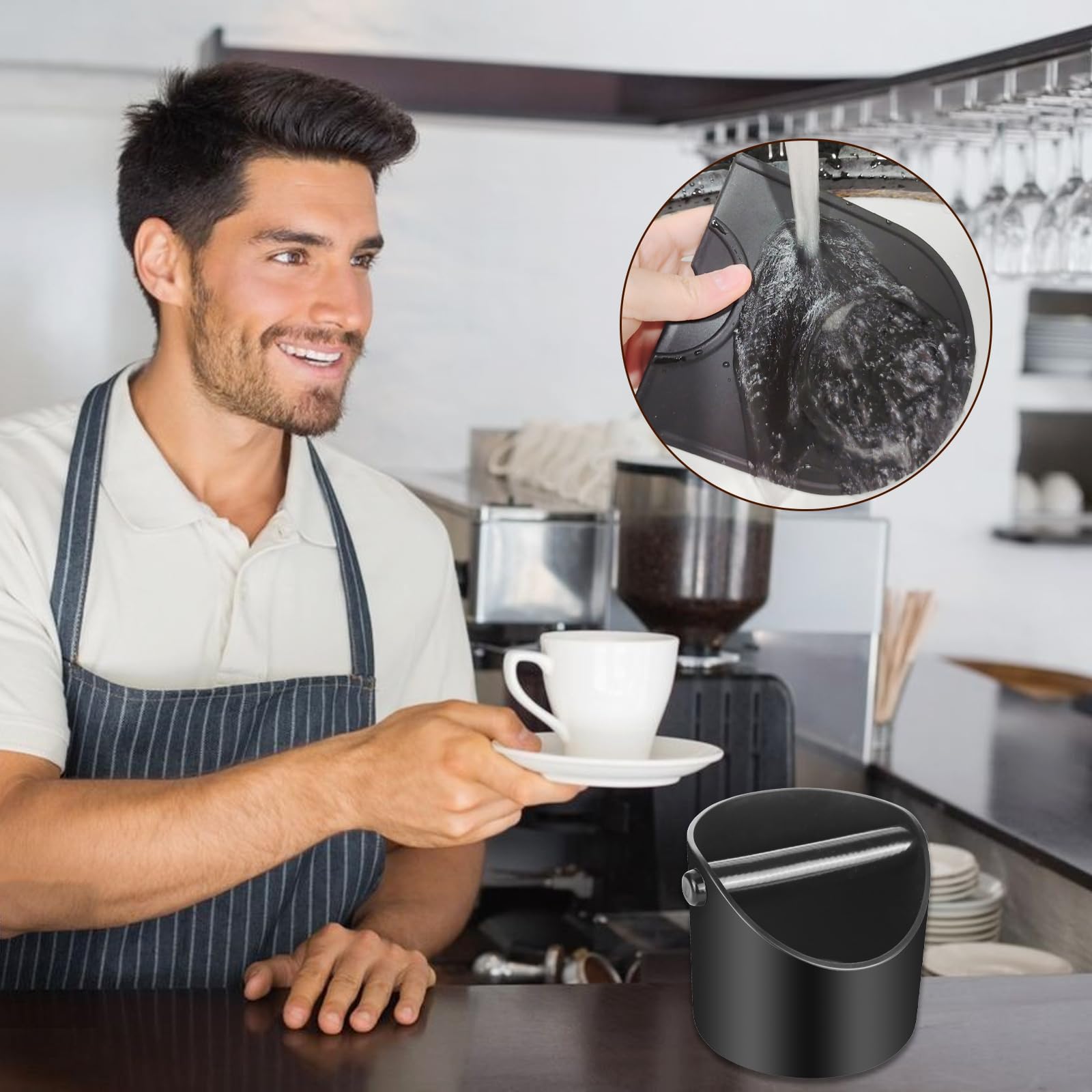 Knock Box Per Caffè Ragazzino - Contenitore Fondi Caffè In Acciaio Inox, Barra Estraibile, 280x180x64 Mm