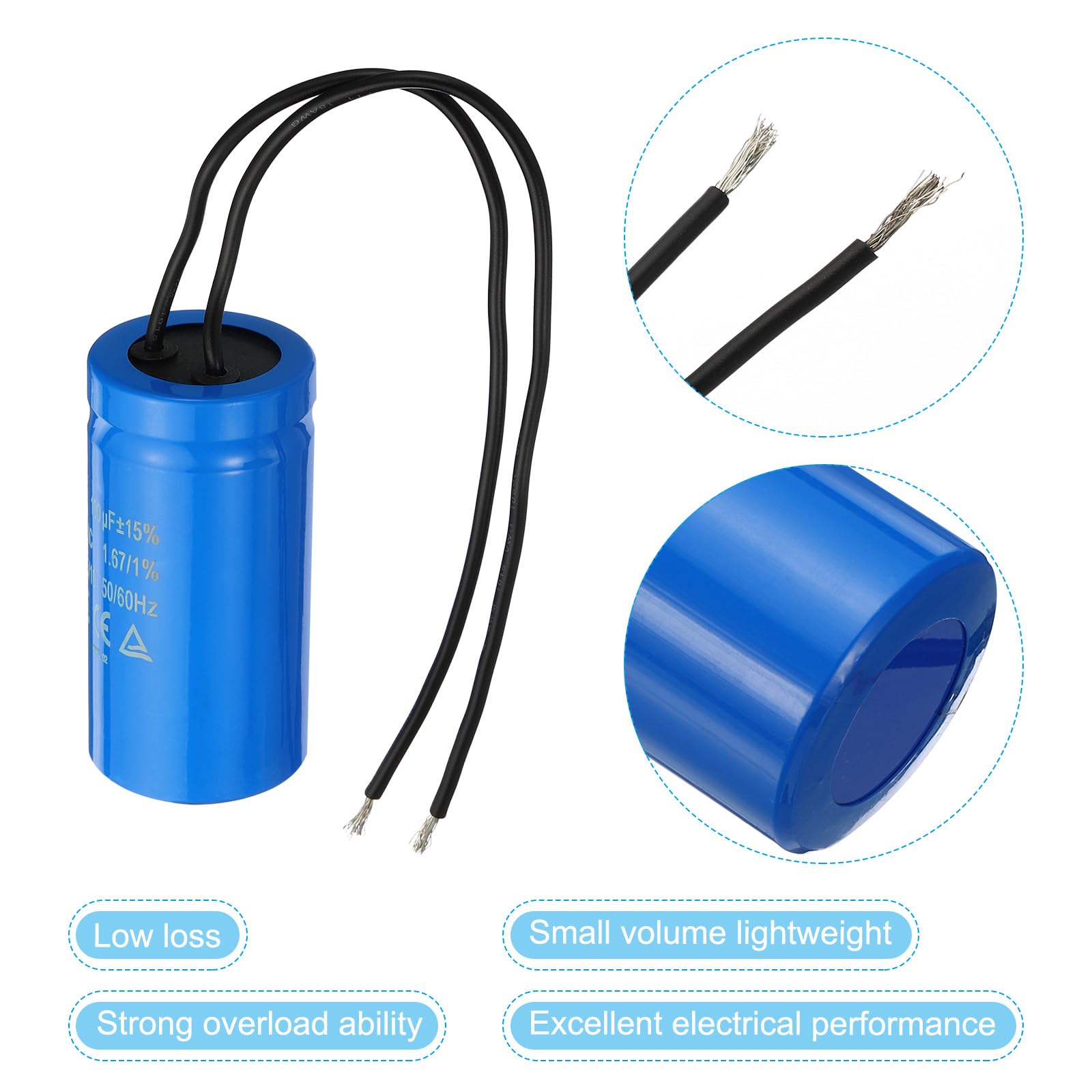 PATIKIL CD60 Przekładnia Kondensator, 100uF 250 VAC 2 Przewody 50/60 Hz Silnik Start Kondensator do sprężarki powietrza Funkcja uruchamiania silnika