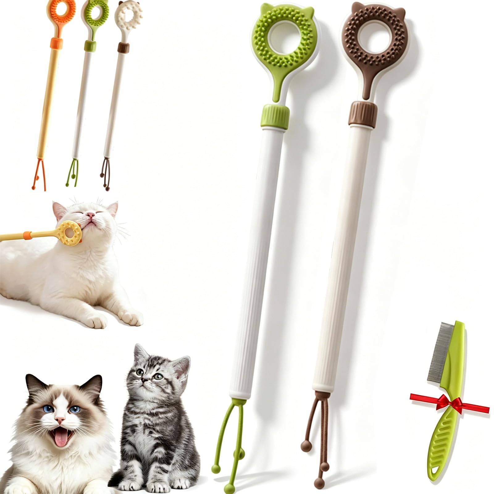 Extendable Cat Scratcher Wand for Playtime, Gropoming & Massage, Cat Grooming Scratcher Tool, Cats Scratching Brush with Extendable Telescopic Handle, for Home, Playtime, Relaxation (C-1)