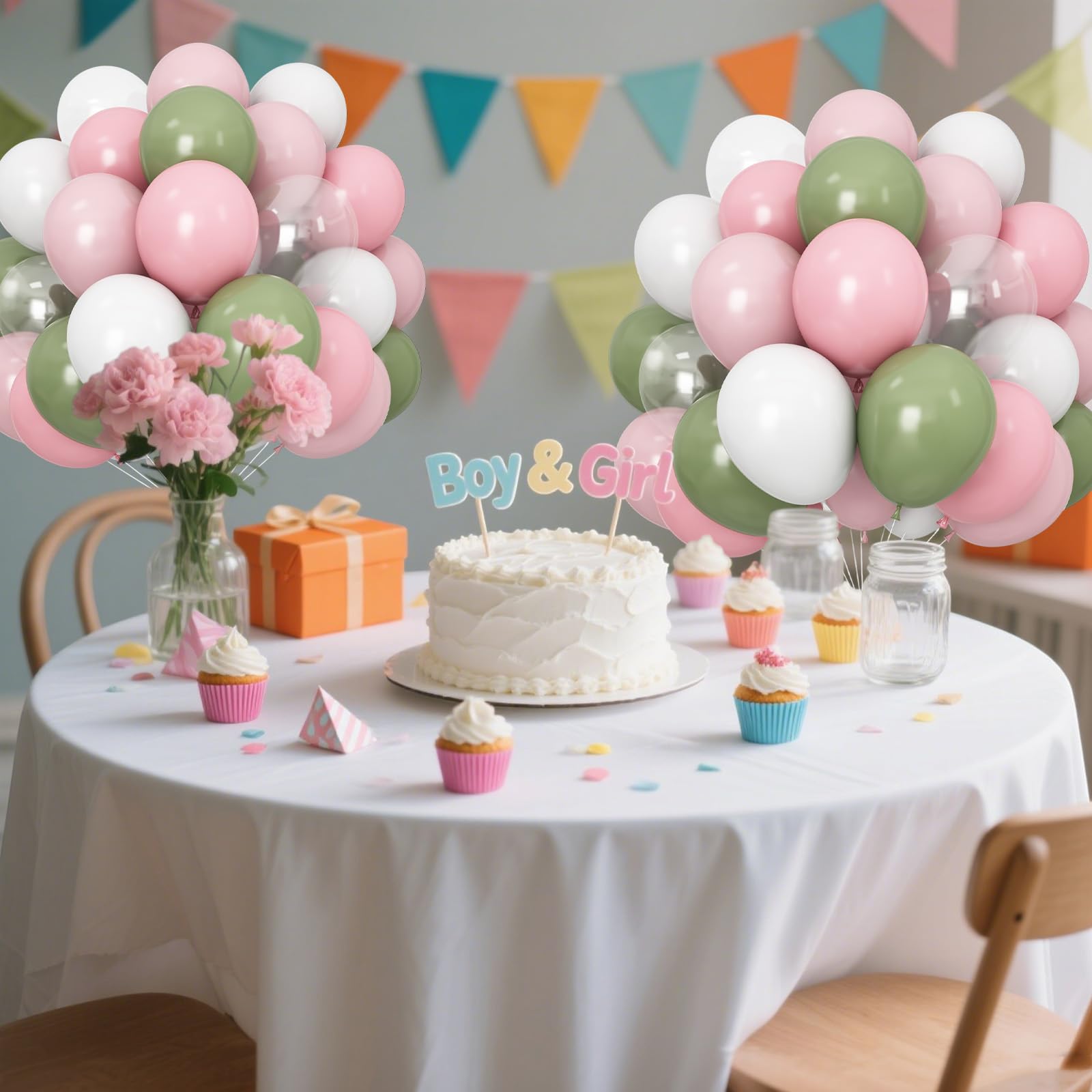 Luftballons in Altrosa/Grün/Weiß, 60 Stück, 30,5 cm, hellrosa, salbei, olivgrün, transparent, Helium-Latex-Luftballons für Bogen, Walddekoration, Schmetterling, Wildblume, Babyparty, Babyparty