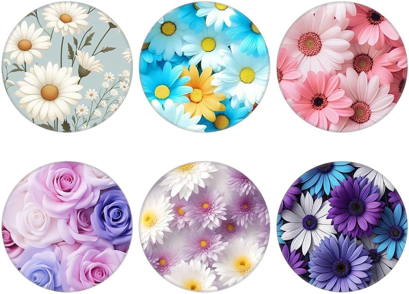 6 Pack - Collapsible Cell Phone Grip for Smartphones,Mobile Expanding Cellphone Holder Kicktand for Phone and Case - Colorful Flower