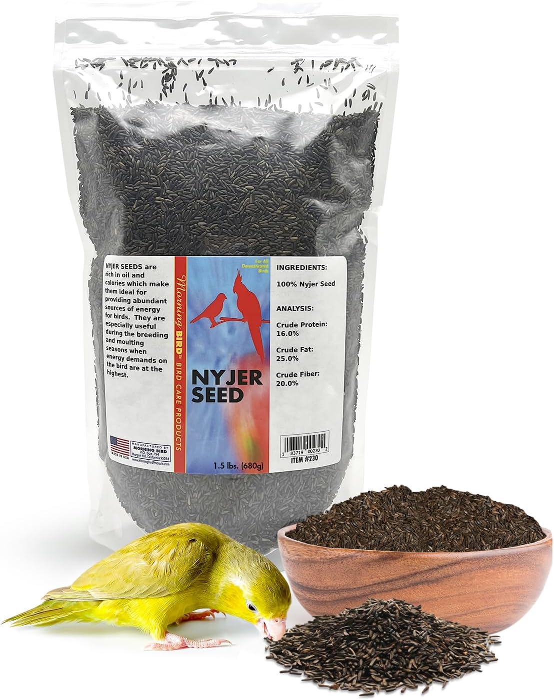 Morning Bird Nyjer Seed for Birds 18 lbs (2-Pack, 9 lbs Each) – Rich in Natural Healthy Fats – Ideal for Breeding & Molting – Premium Bird Food for Canaries and Other Seed-Eating Birds