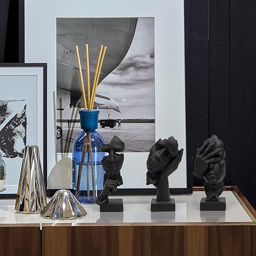 Miniatura 3 de 3 piezas de estatua de pensador, Silence is Gold - Figura de arte abstracto, no escuchar, no ver, no hablar, esculturas modernas de resina para el