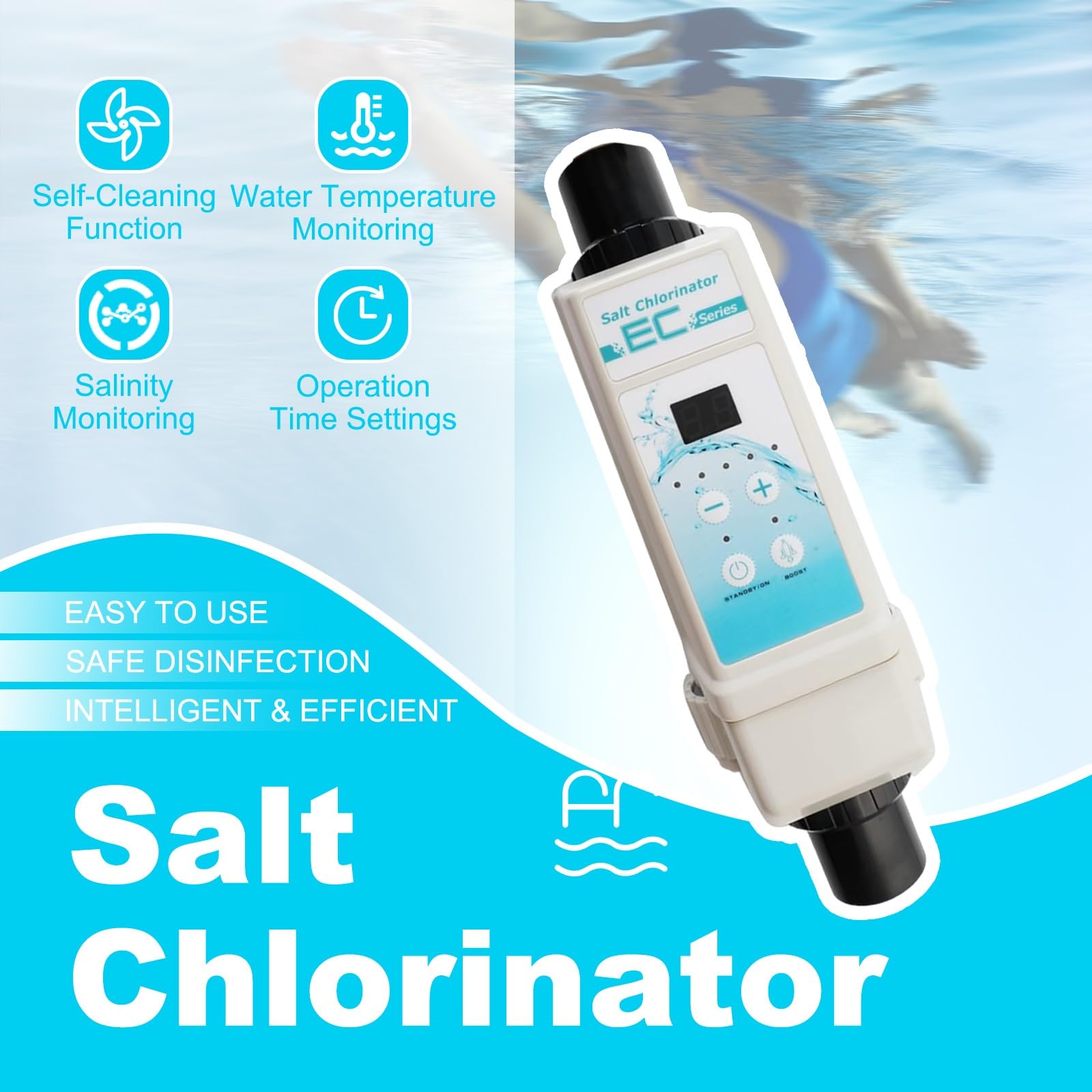 Máquina De Cloro Salino, Generador De Cloro SPA, Electrolizador,8/12/16/20 g/h Clorador Salino for Piscina para Piscinas Enterradas Y Jacuzzis(10600 gallons)
