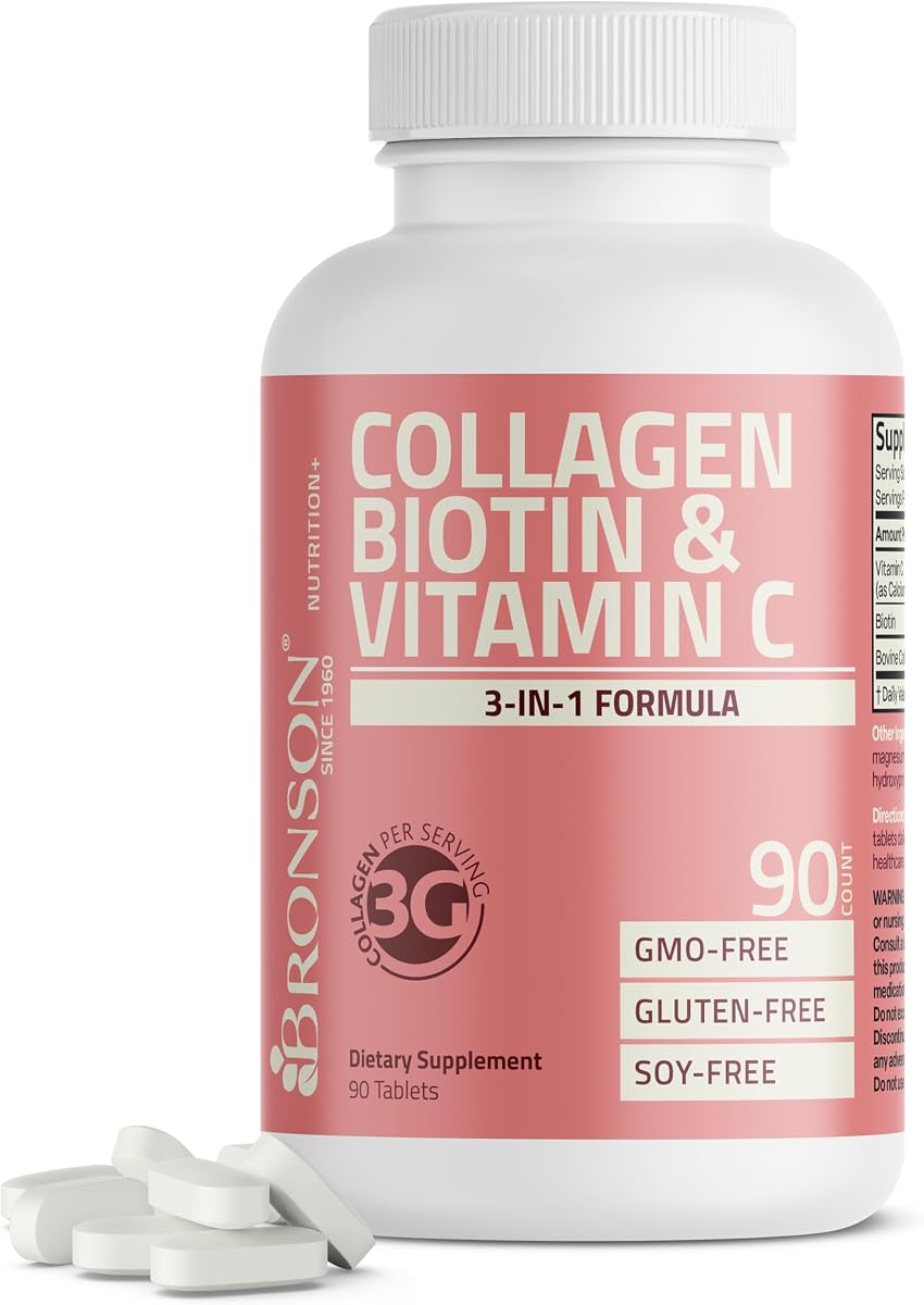 Collagen Peptides 3000mg with Biotin & Vitamin C, 90 Tablets | Hair, Skin & Nails Support, 3g Collagen per Serving, Non-GMO, Gluten-Free, Soy-Free