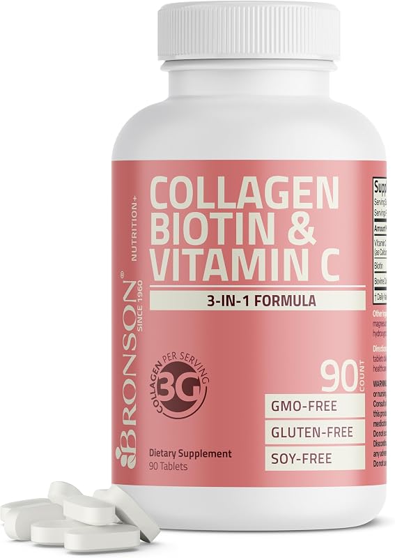 Collagen Peptides 3000mg with Biotin & Vitamin C, 90 Tablets | Hair, Skin & Nails Support, 3g Collagen per Serving, Non-GMO, Gluten-Free, Soy-Free