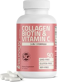 Bronson Collagen Peptides 3000mg (per Serving) with Biotin & Vitamin C - for Hair, Skin & Nails Support, Non-GMO, 90 Tablets
