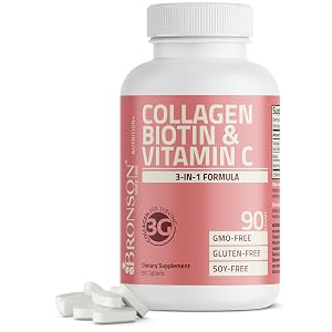 Bronson Collagen Peptides 3000mg per Serving with Biotin Vitamin C - for Hair Skin Nails Support Non-GMO 90