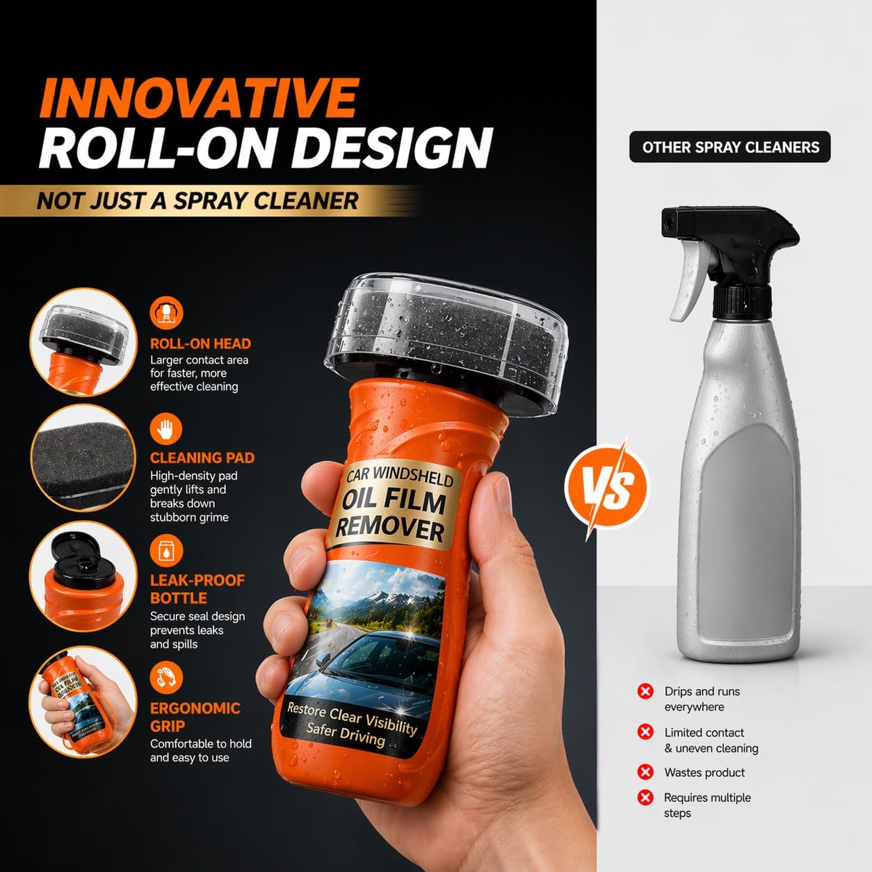 DUOYHIEL Premium Car Windshield Oil Film Remover – Roll On Glass Polishing Compound with Cleaning Pad, Removes Haze, Wiper Marks, Road Film, Restore Crystal Clear Visibility for Safer Driving(100ml)