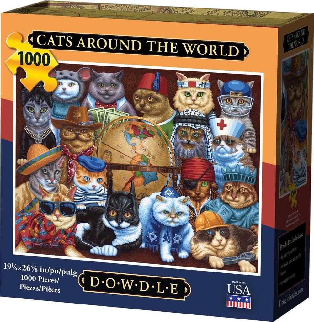 Dowdle Folk Art Cats Around The World Puzzle (1000 Piece)