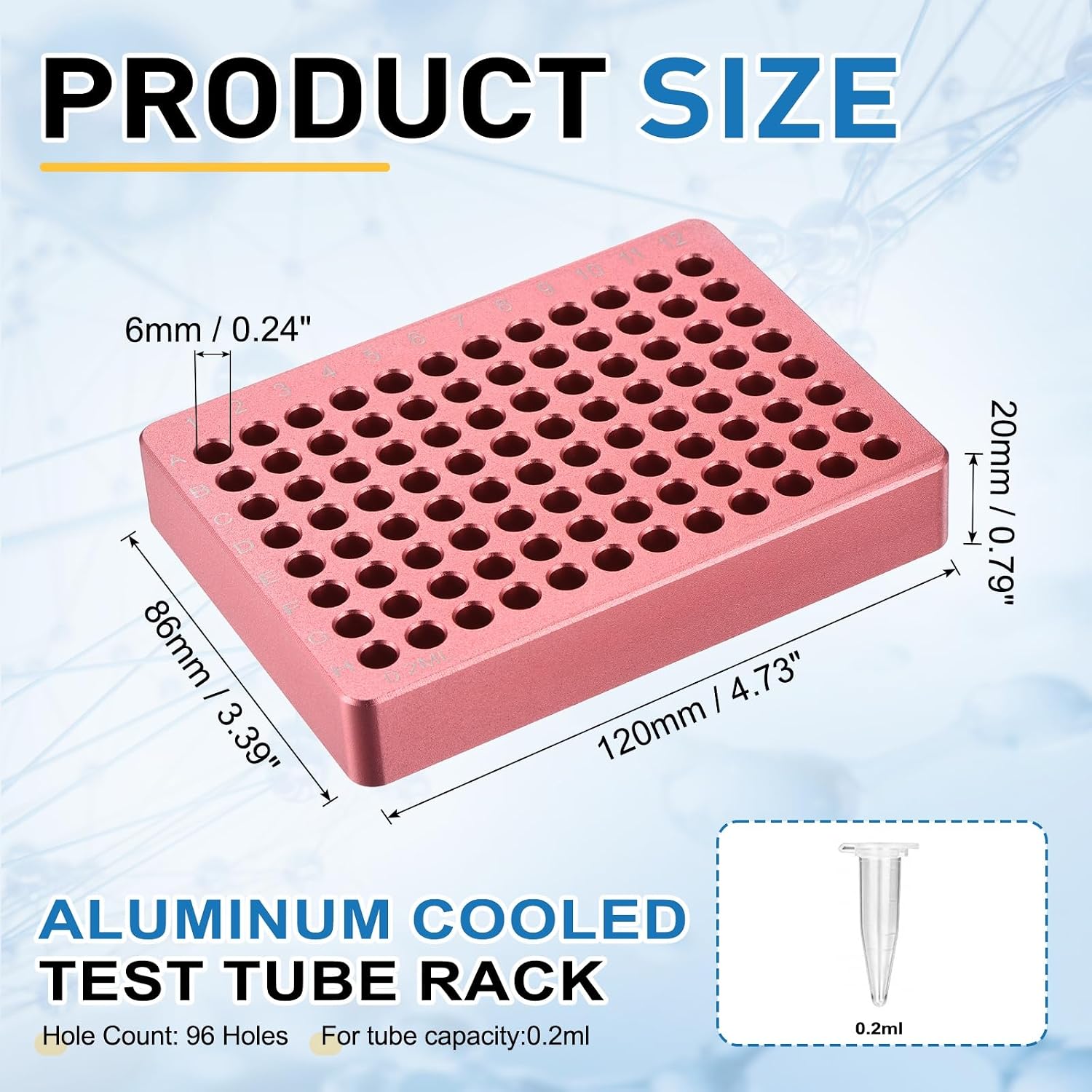 PATIKIL 96 Wells Microcentrifuge Tube Rack Cooler, Tray Tissue Culture Plate, Aluminum Cooling Block for 0.2ml PCR Test Tube, Lab Equipment, Pink
