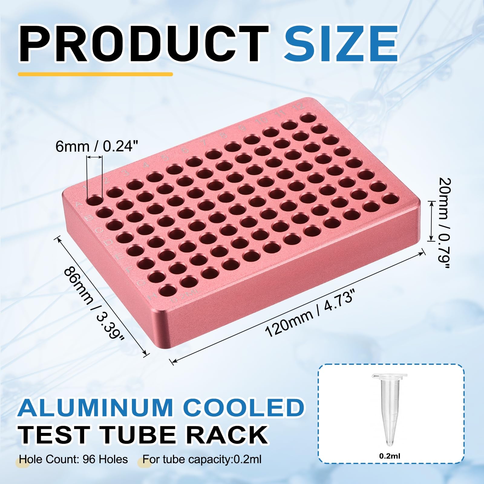 PATIKIL 96 Pozzetti Porta Provette Microcentrifuga Raffreddato, Vassoio Piastra Coltura Tessuti, Blocco Raffreddamento Alluminio per Provette PCR 50ml, Attrezzatura Laboratorio, Rosa
