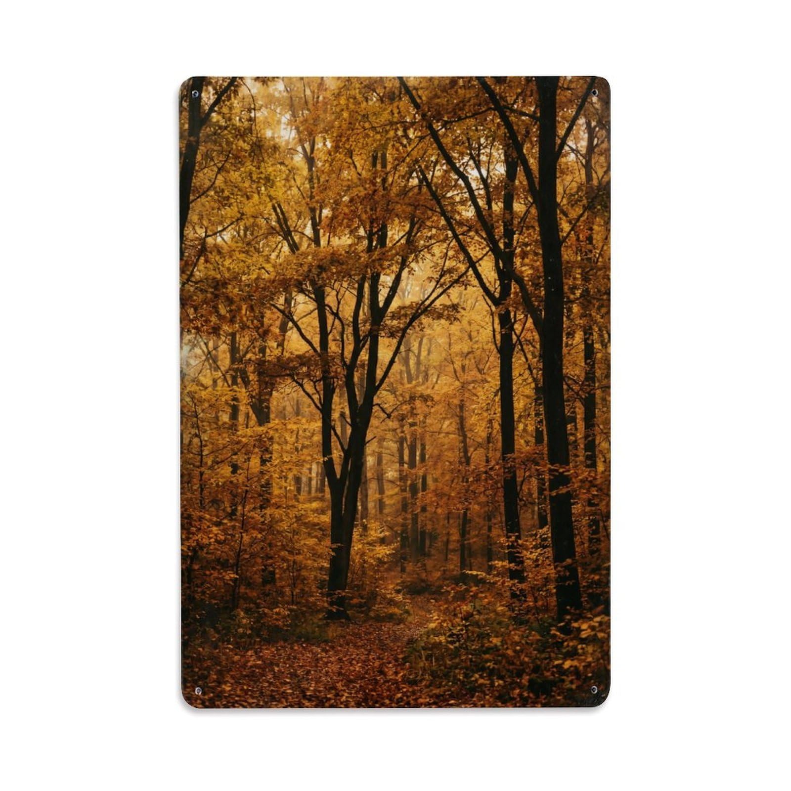 Autumn Forest Office Seasonal Vintage Metal Tin Sign Plaque Wall Decor for Cafe, Club, Garden Metal Poster 8x12Inch