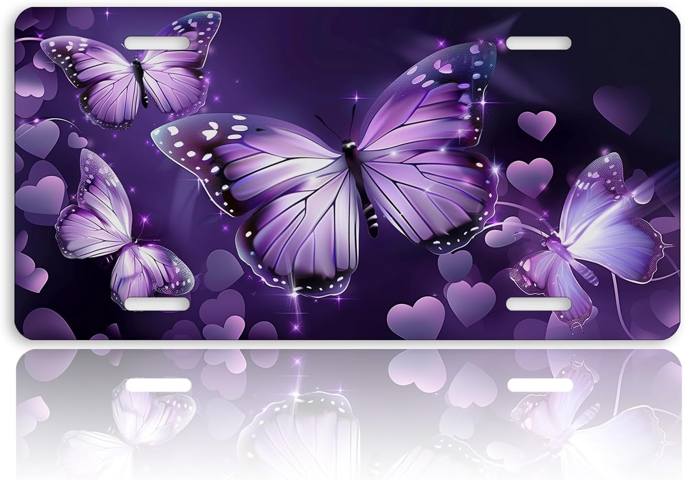 Purple Butterfly Front License Plate for Women Flower Butterflies Car Vanity Plates Decorative Aluminum Metal Cute Novelty License Plate 6x12 Inch (4 Holes)
