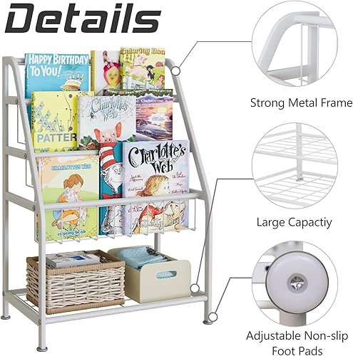 Miniatura 6 de aboxoo Estantería infantil independiente para habitación de niños pequeños de 18 pulgadas, organizador de juguetes, estantería blanca estable,