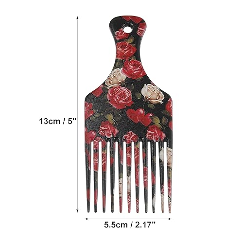 Miniatura 9 de VOCOSTE Peine afro de dientes anchos, herramienta de peinado para hombres, patrón de flores de plástico, 5.9 pulgadas