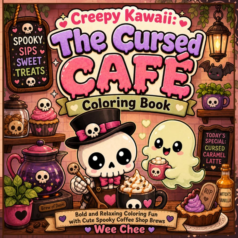 Creepy Kawaii: The Cursed Café Coloring Book: Bold and Relaxing Coloring Fun with Cute Spooky Coffee Shop Brews