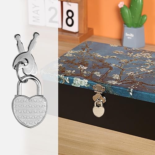 Miniatura 6 de Paquete de 5 candados para diario, mini cerraduras con llaves, pequeñas cerraduras de equipaje para viajes, joyas, cajas, mochila (corazón, 5)
