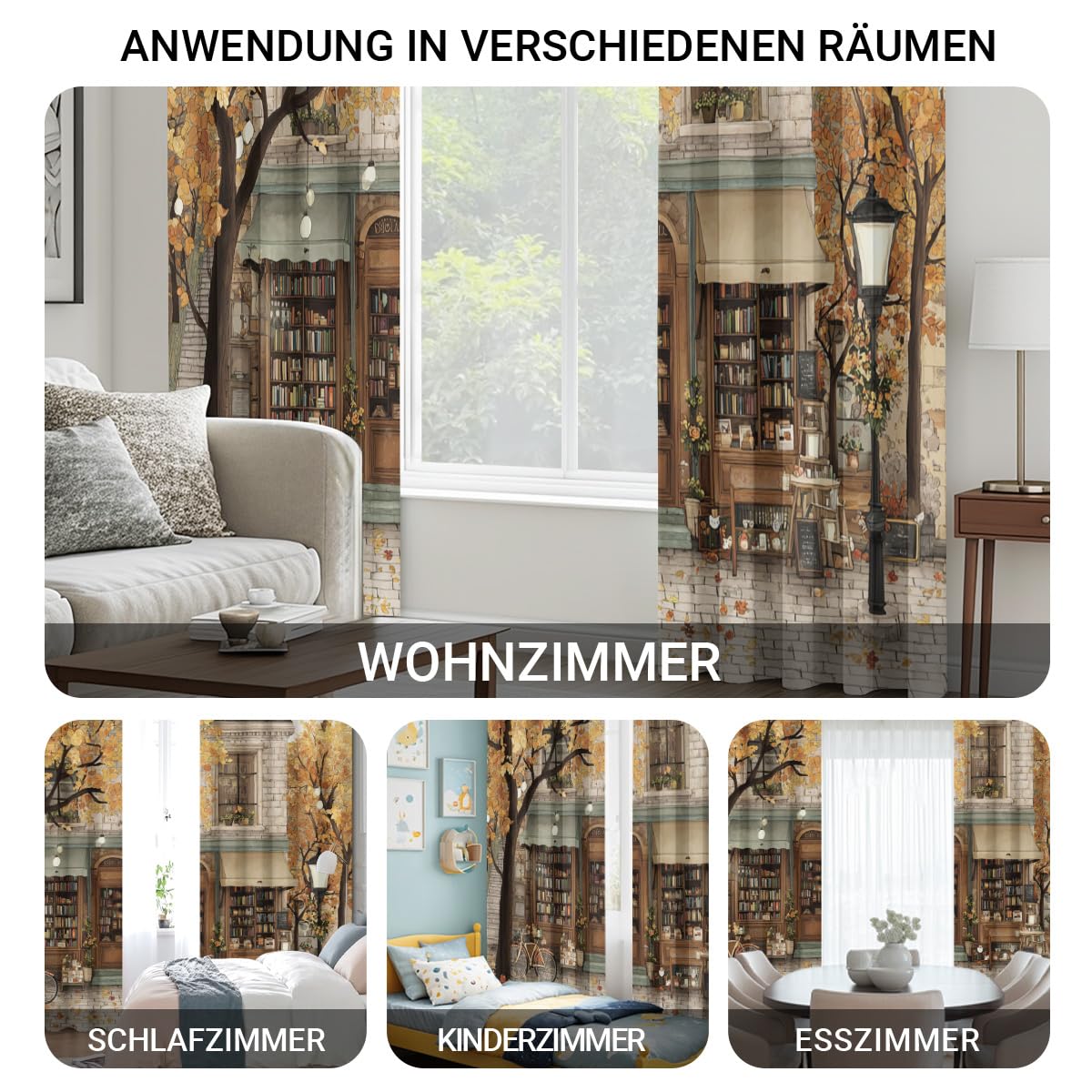 Generisch Europäische Architektur Vorhänge Herbst Straßenszene Vorhang Blickdicht, Gardinen mit Ösen 2er Set, Thermovorhang für Wohnzimmer Schlafzimmer Fenster Deko H 245 x B 140 cm K272p