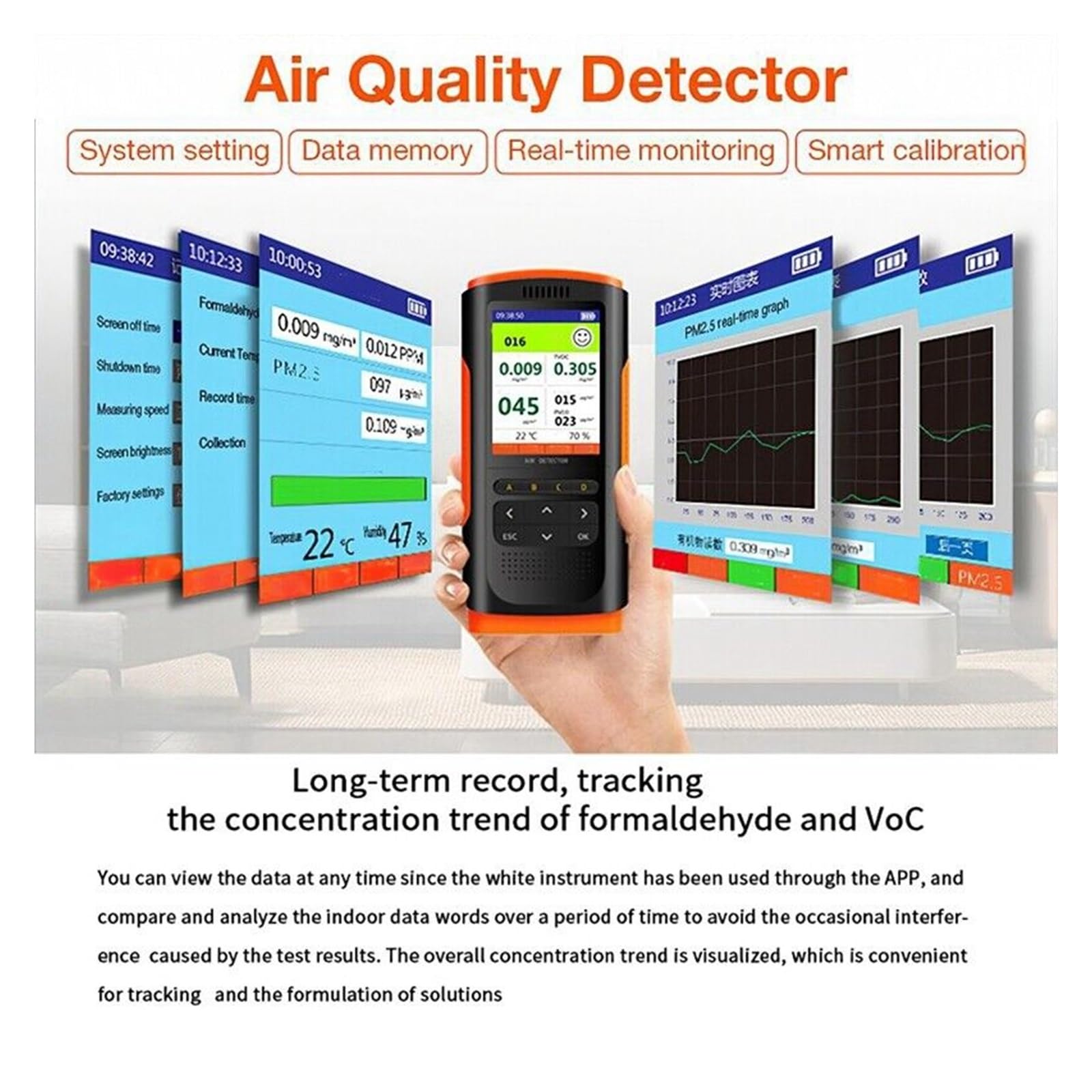 Monitor jakości powietrza, Analizator miernika CO2 Detektor formaldehydu Monitor jakości powietrza PM 2.5 Przenośny wyświetlacz Zanieczyszczenia powietrza Dekoracja rodzinna do domu, biura, szkoły