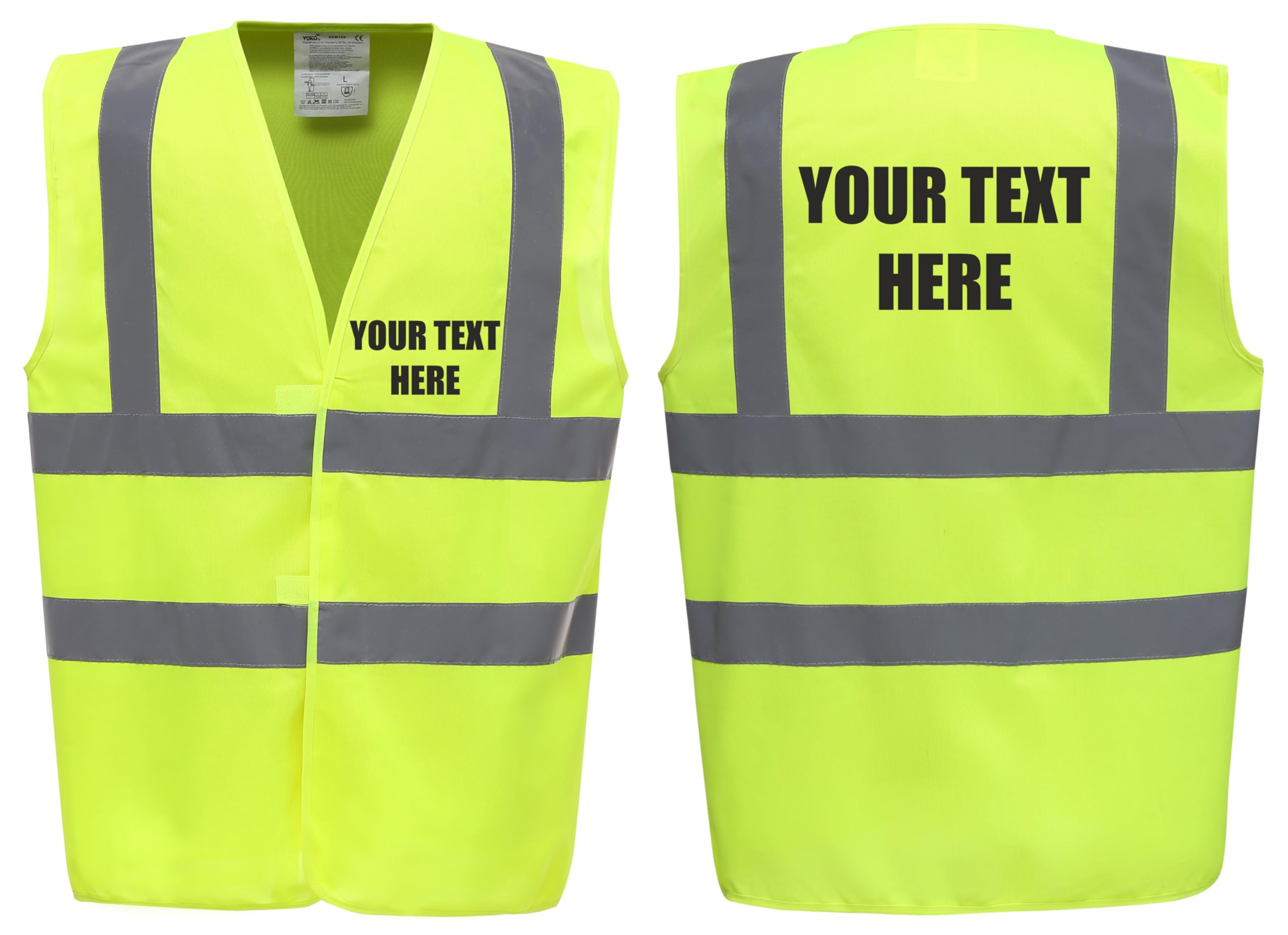Personalised Custom Text Yellow Hi Vis Viz Safety Vest Waistcoat Reflective High Visibility EN471 BS medium