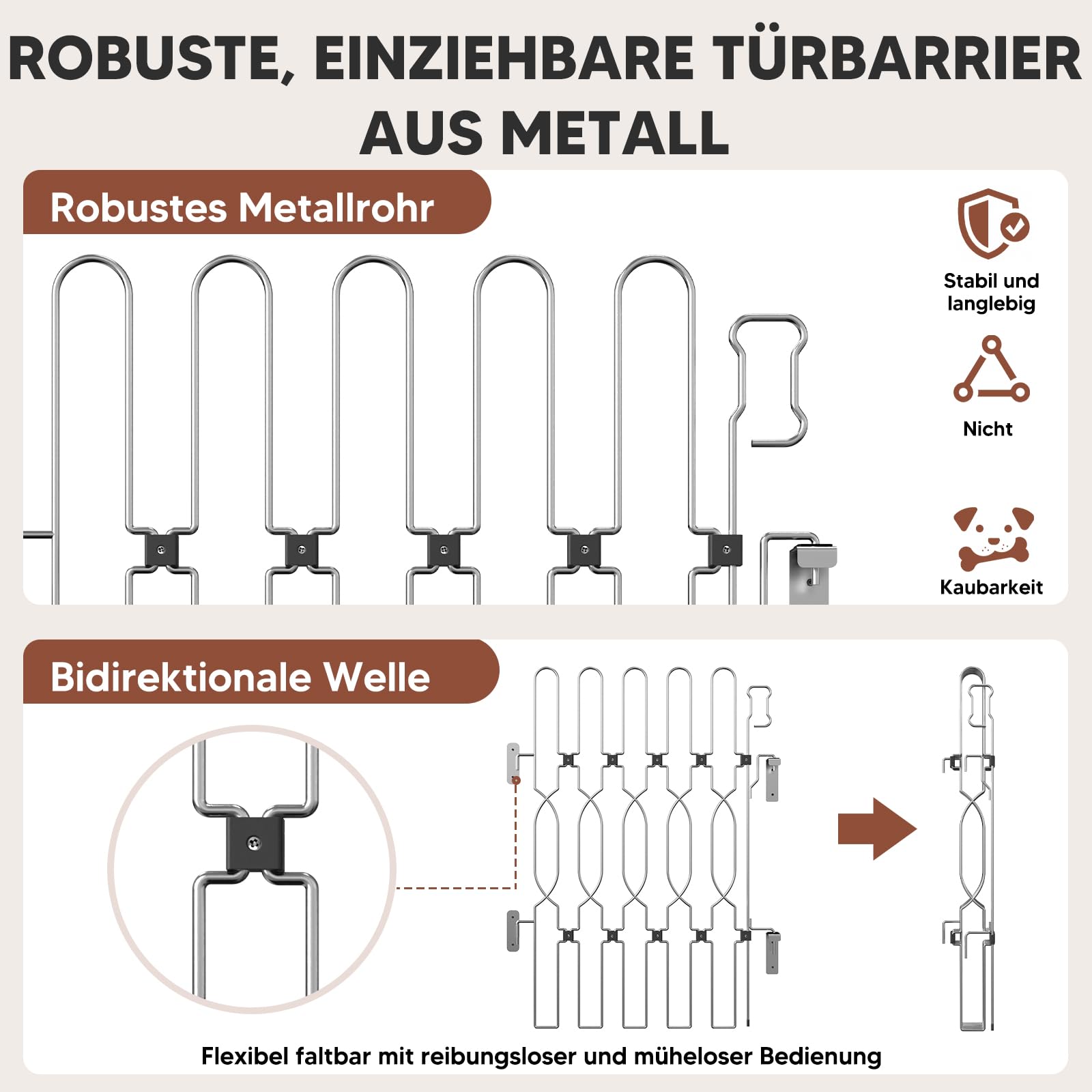 Snagle Paw Einziehbar Metall Türschutzgitter für Haustüren, Anti-Ausbruch Türschutzgitter, 62cm Breite 88.5 cm Höhe Absperrgitter für Türöffnungen, Faltbar & Sicher Türgitter für Türöffnungen