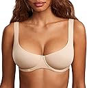 DOBREVA Women's Unlined Balconette Bra Underwire Supportive Plus Size Smooth Scoop Neck