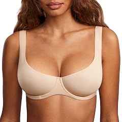 DOBREVA Womens Unlined Balconette Bra Underwire Supportive Plus Size Smooth Scoop Neck
