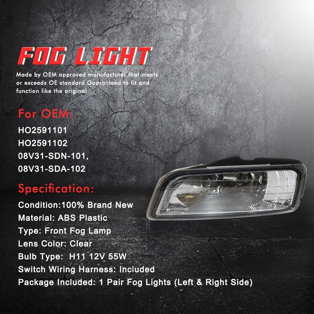 Driving Fog Lights Lamps Replacement for Honda Accord 2003-2007 Sedan JDM Japan style full kit 4 Door Only Rare with H11 12V 55W Halogen Bulbs & Wiring Harness Kit (Clear Lens)