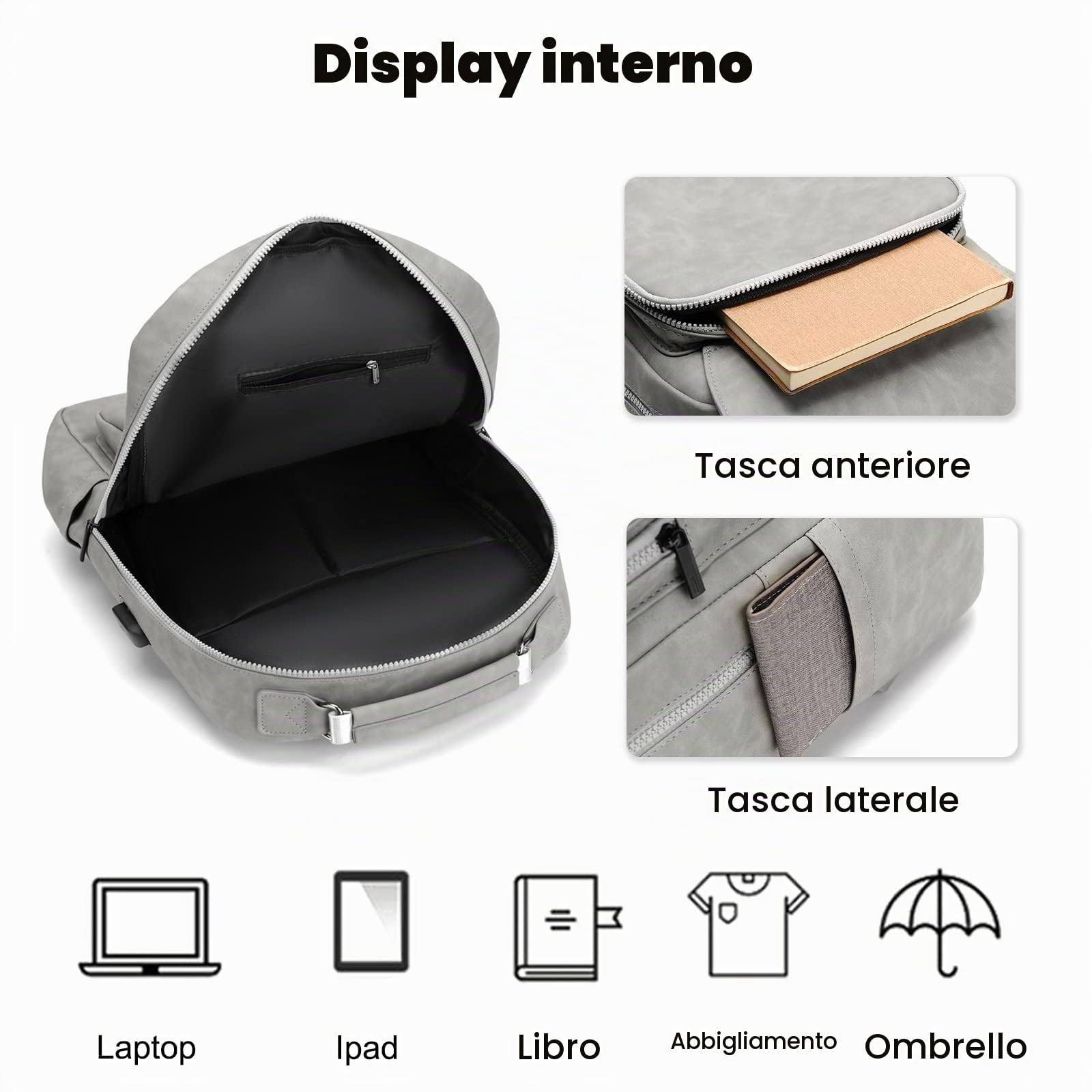 FANDARE Zaino Porta PC Impermeabile - Borsa Scuola in PU Pelle per Uomo e Donna - Daypack per Business, Viaggio, Lavoro Cachi