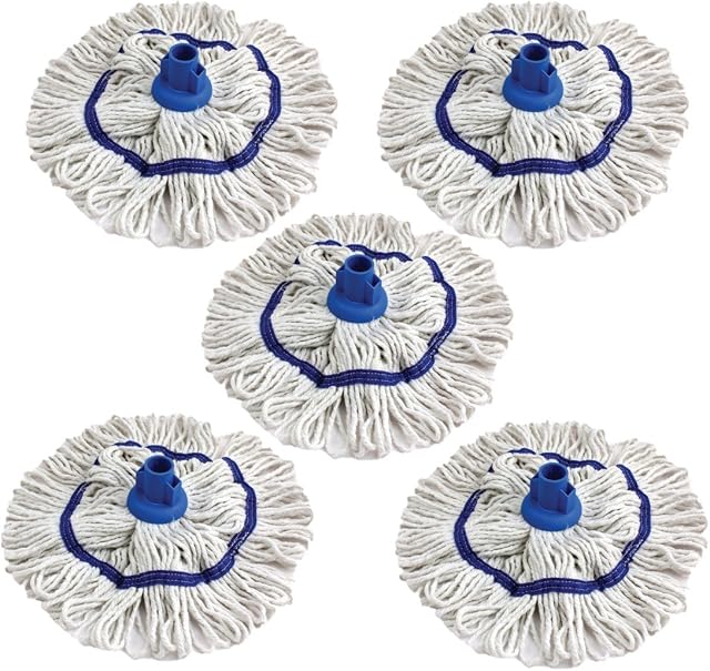 Simple DIY Colour Coded Mop Head Hygienic Cleaning Looped Pure Yarn Cotton Mop Socket 350mm BLUE x 5