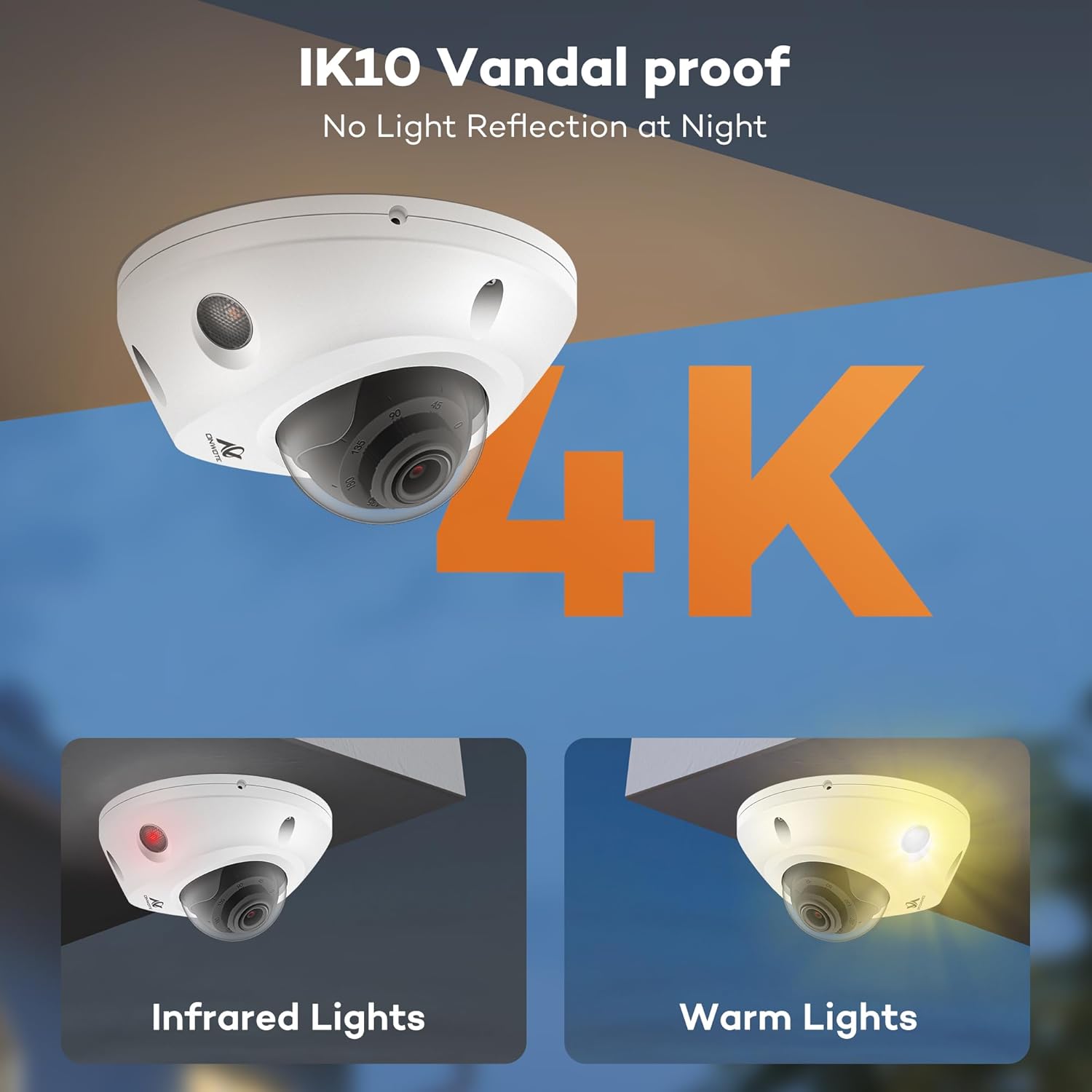 ONWOTE 4K 8MP 2 Way Audio PoE IP Security Camera, Vandal Proof IK10, 3840x2160 8 Megapixels, 134° Wide View, AI Human Vehicle Detection, Commercial Wired Camera for Business, Add-on to PoE NVR System