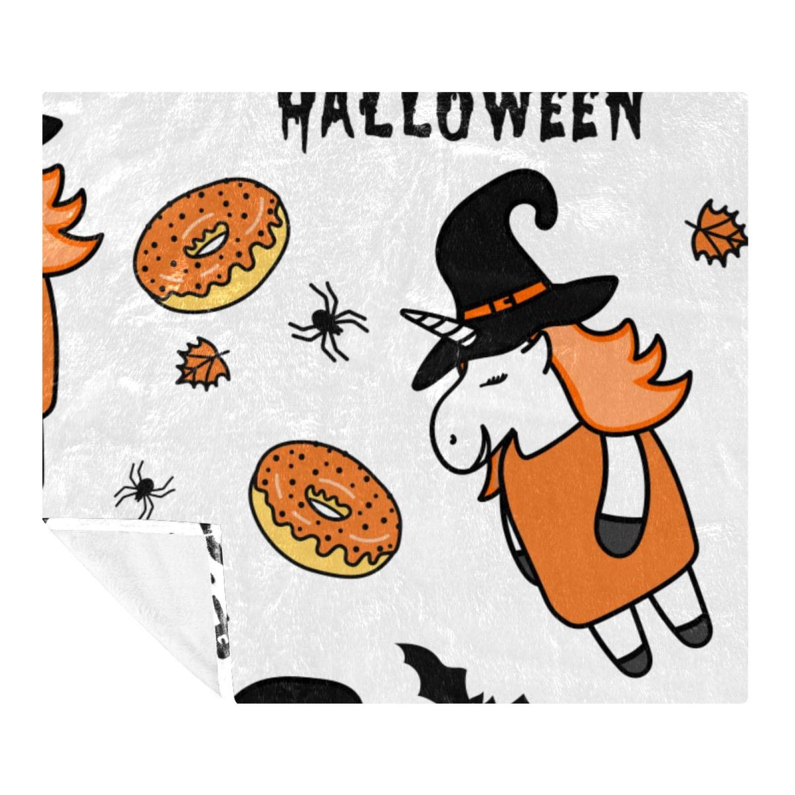 Couverture Polaire Licorne Beignet Halloween pour Lit et Canapé de Chambre