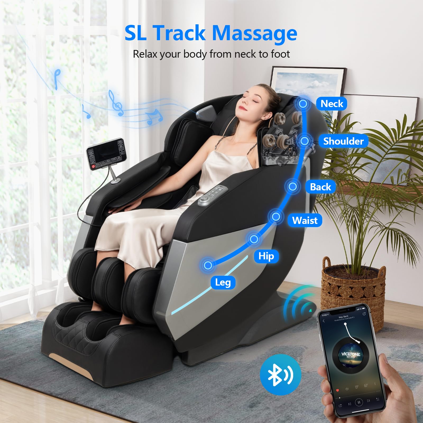 Fauteuil de Massage électrique Zero Gravity - Fauteuil de Massage Shiatsu inclinable avec roulettes pour Les Pieds - Système de Massage à l'air - Thérapie par la Chaleur intégrée