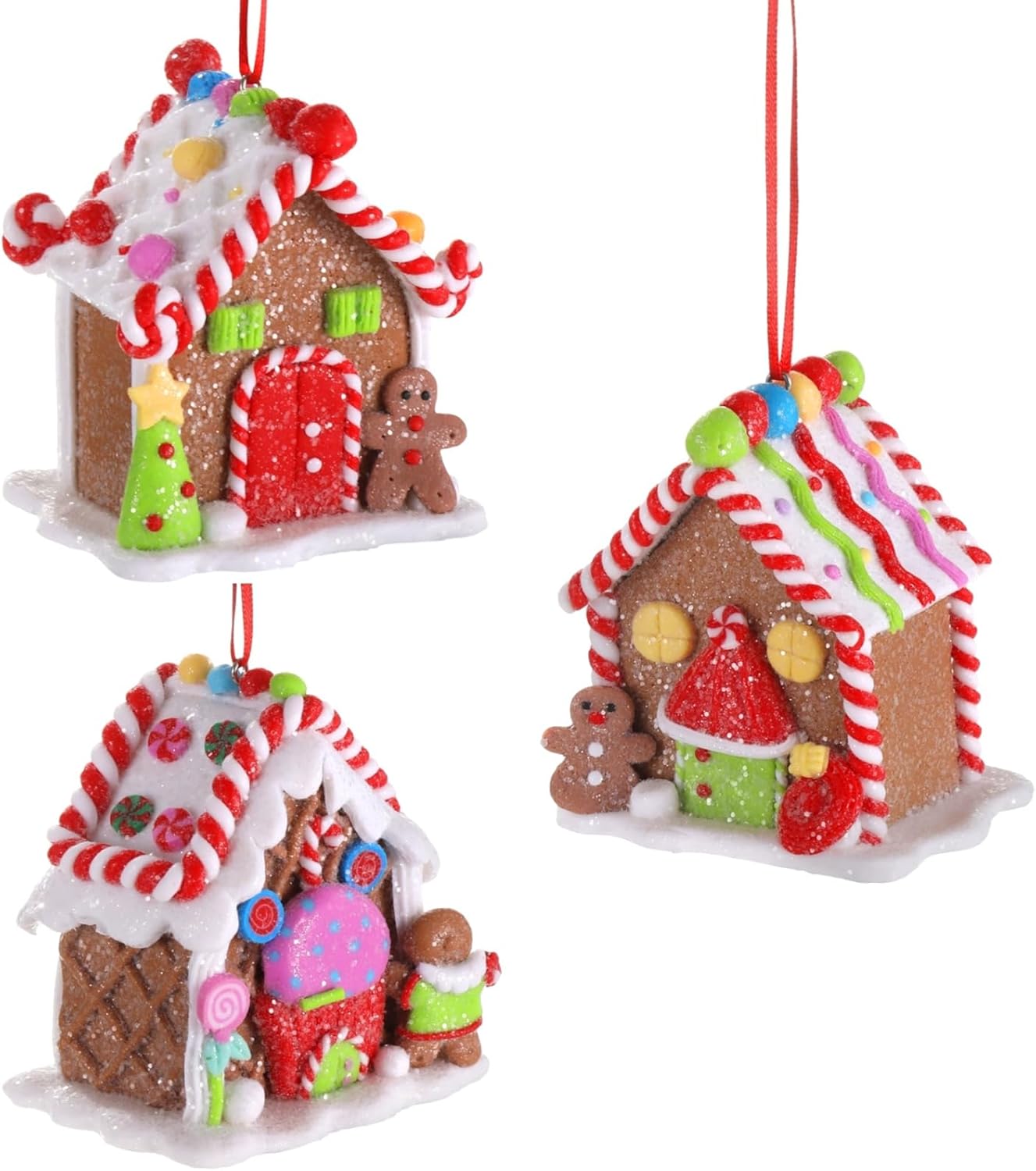 3 Pcs Gingerbread House Ornaments,Christmas Tree Decorations,Cute Polymer Clay Candy House Decorations with Rope,Fairy Tale Tree Hanging Ornaments for Holiday Decor - Image 2