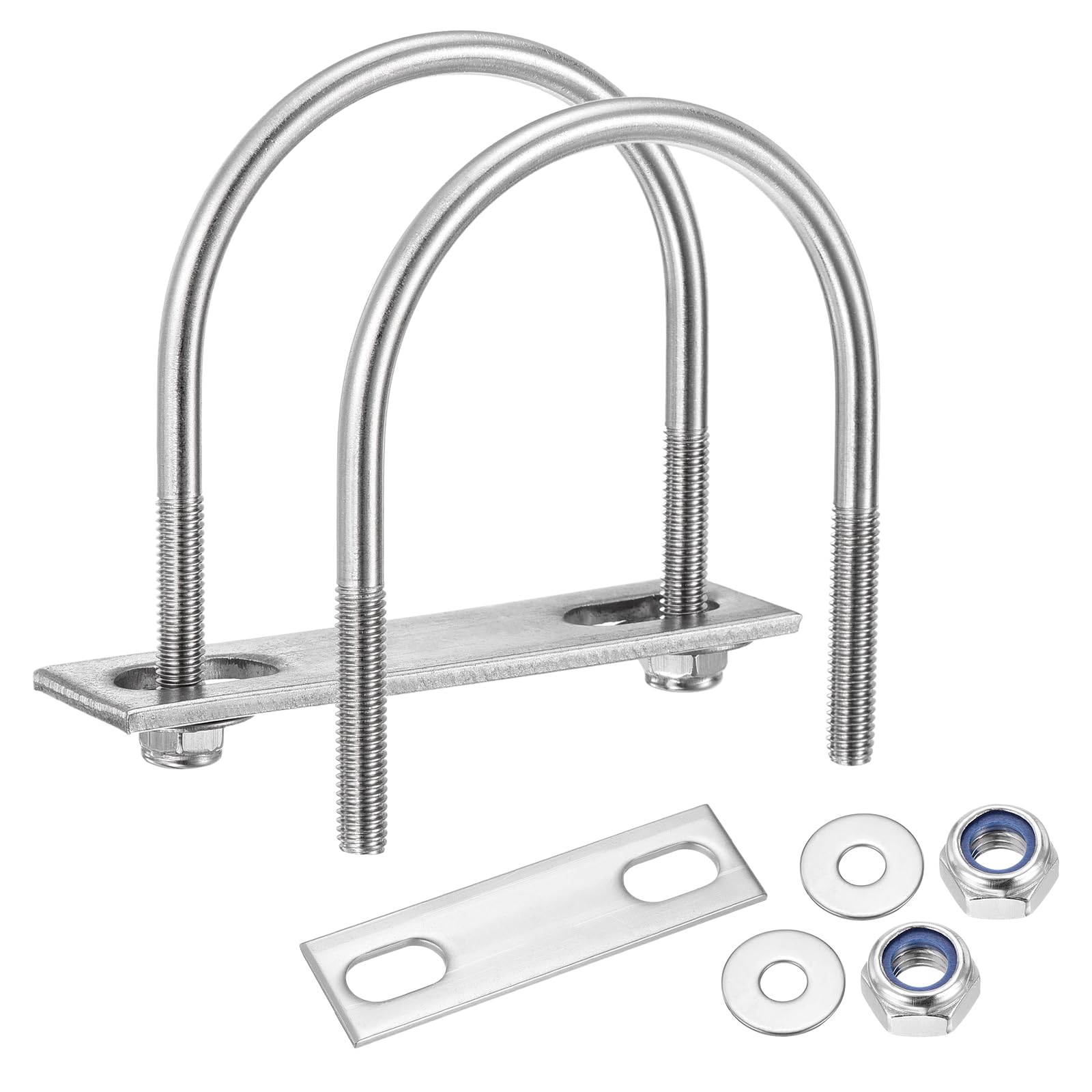 METALLIXITY U Bolts 4Set (M6x60x80mm), Round U Bolt Kits 304 Stainless Steel with Nylon Lock Nut Washers Plates - for Construction, Pipe, Trailer, Automotive, Leaf Spring Fastener