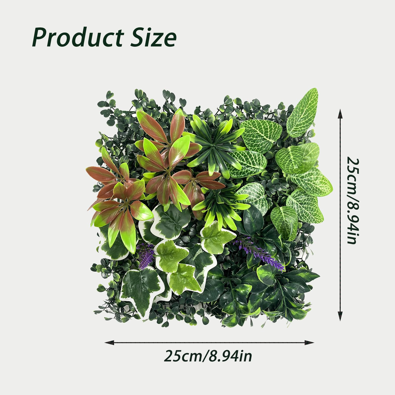4 Panneaux Murs de Plantes Artificielles, 25 * 25cm, Décoration Murale en Gazon Synthétique, Panneau Végétal Synthétique, Mur Végétal Artificiel, pour Décoration Intérieure Extérieure
