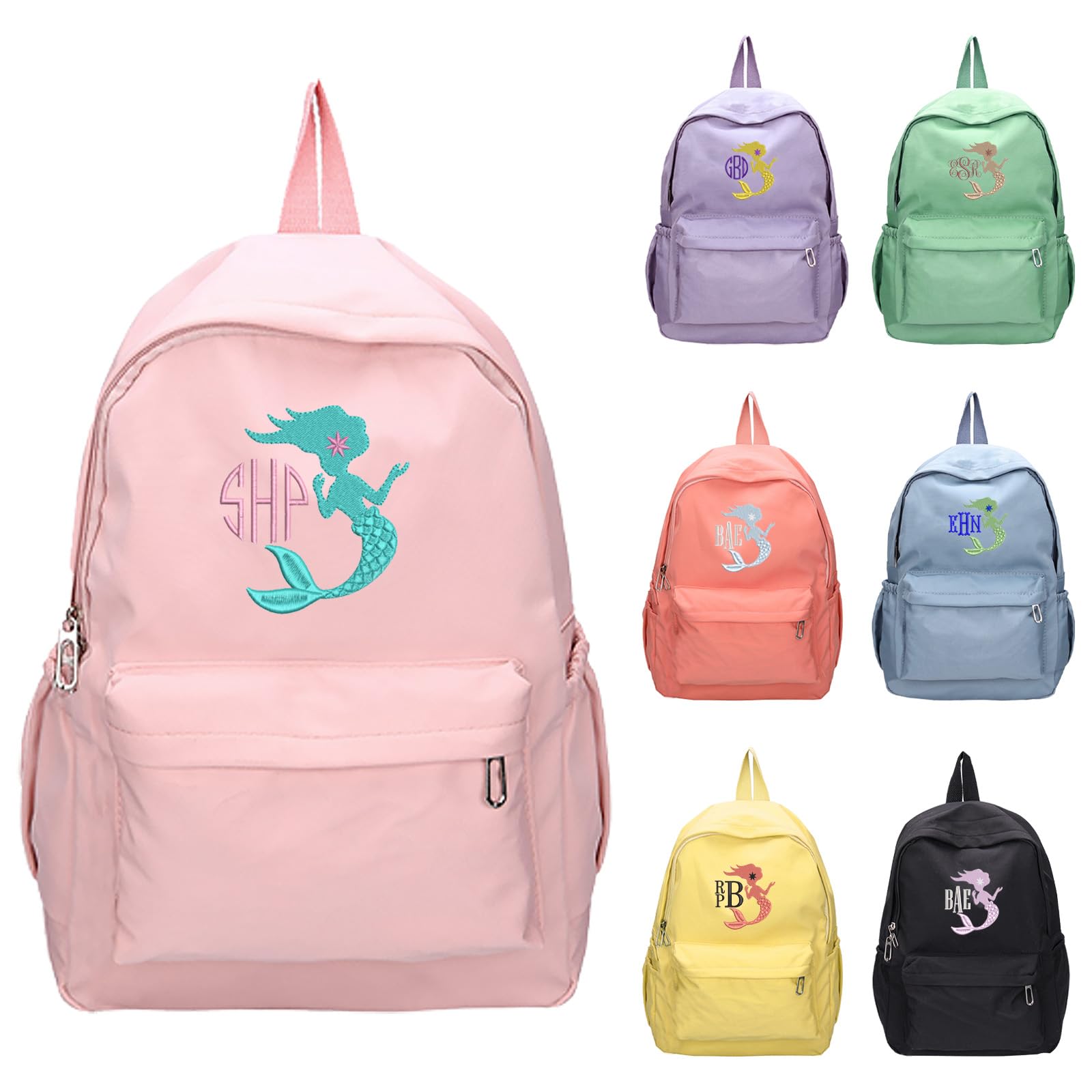 JSAJU Personalized Backpack for Girls/Boys, Custom Children's Backpack, Embroidered Initials/Mermaid, Back to School Nursery Bag, Outdoor Kids