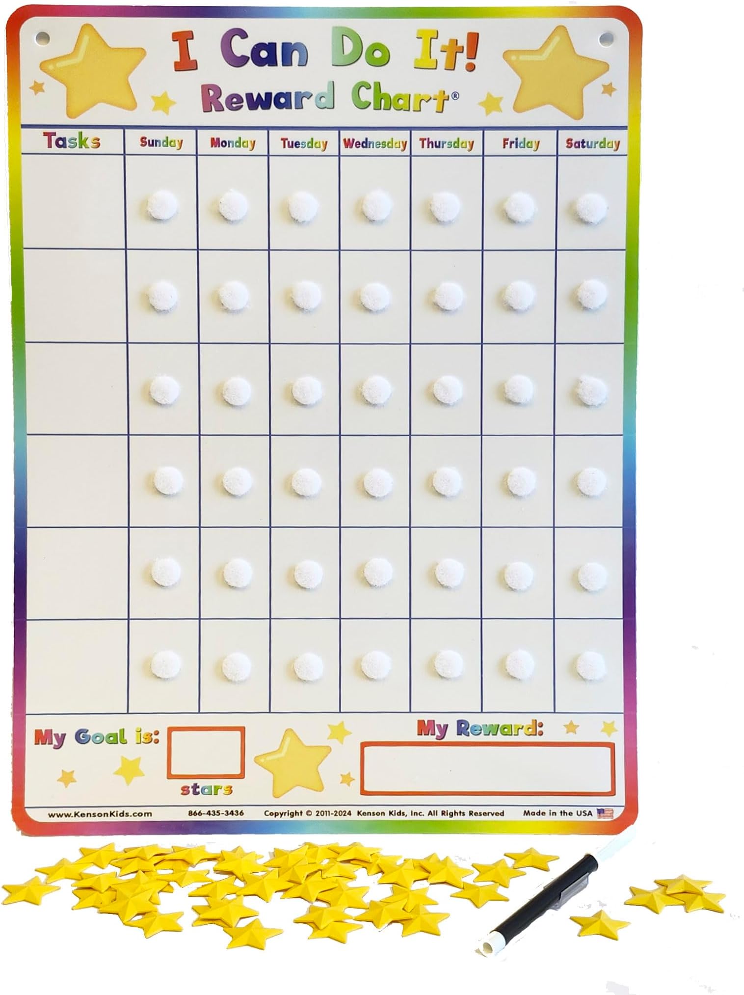 Customizable Dry Erase Incentive Chart with Marker and 45 Reward Stars, Replacement Board and Stars for I Can Do It Reward Chart by Kenson Kids