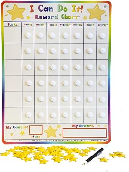 Customizable Dry Erase Incentive Chart with Marker and 45 Reward Stars, Replacement Board and Stars for I Can Do It Reward Chart by Kenson Kids